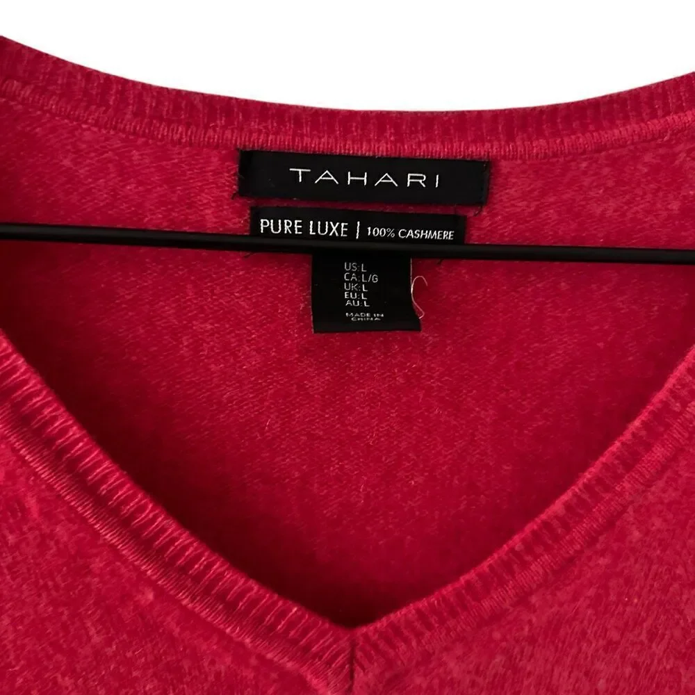 Tahari Pure Lux Red 100% Cashmere V-Neck‎ Soft Long Sleeve Sweater Size L